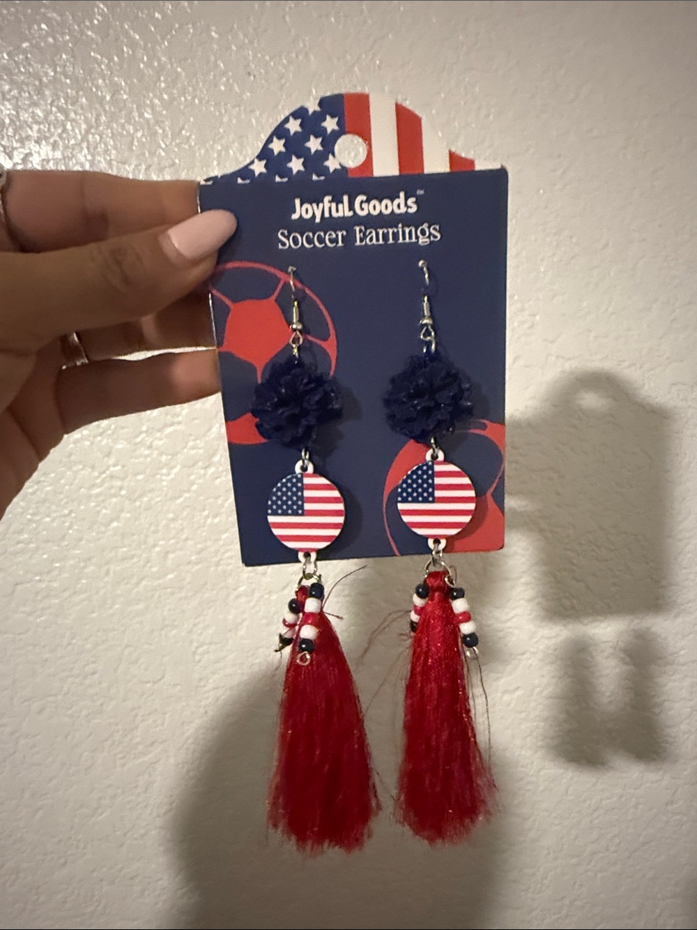 USA Soccer Tassel Earrings – Red, White & Blue Patriotic Game Day Jewelry - Picture 2 of 3